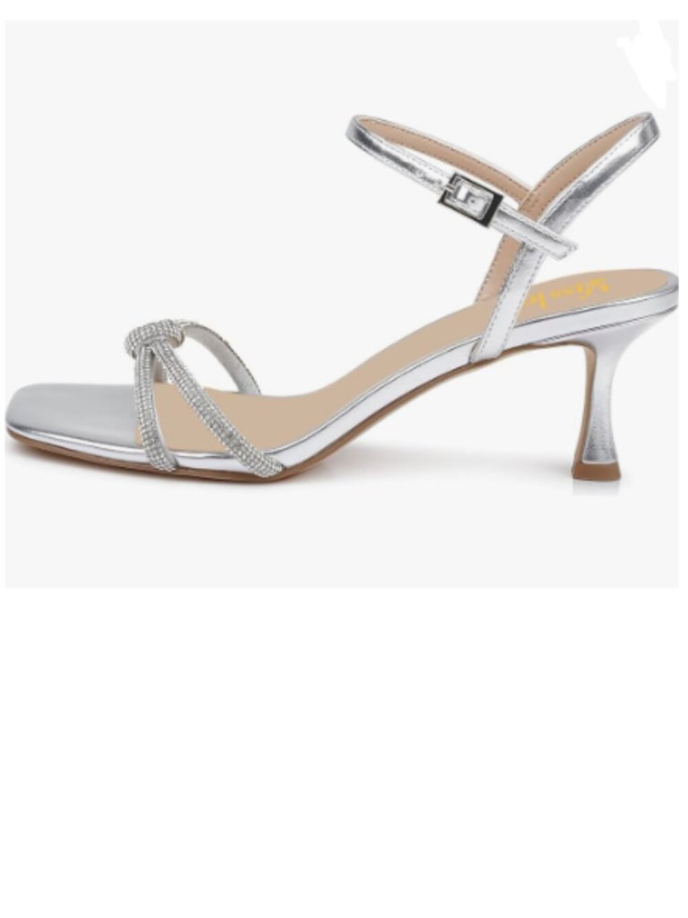 miss left Silver Sexy Sparkly Rhinestone Knots Square Toe Kitten Heels Sandals